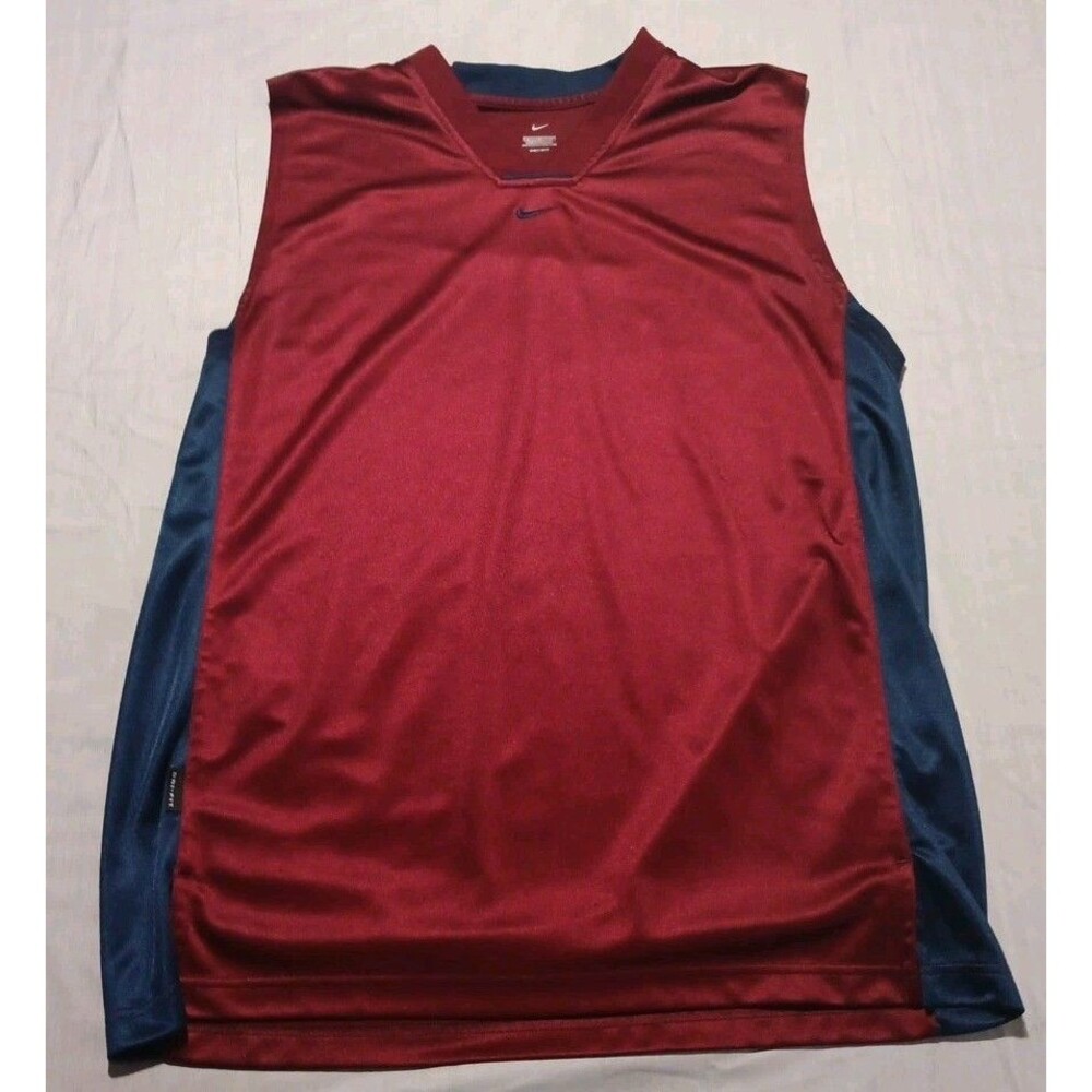 Nike Dri Fit Sleeveless Activewear Dazzle Top Mens Large Blue/Red Center Swoosh